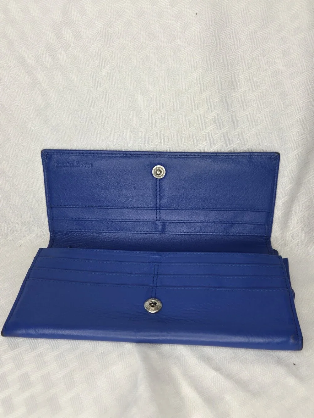 Vintage Blue Leather Wallet Long Flap Foldover Snap Bifold Cobalt Royal Blue